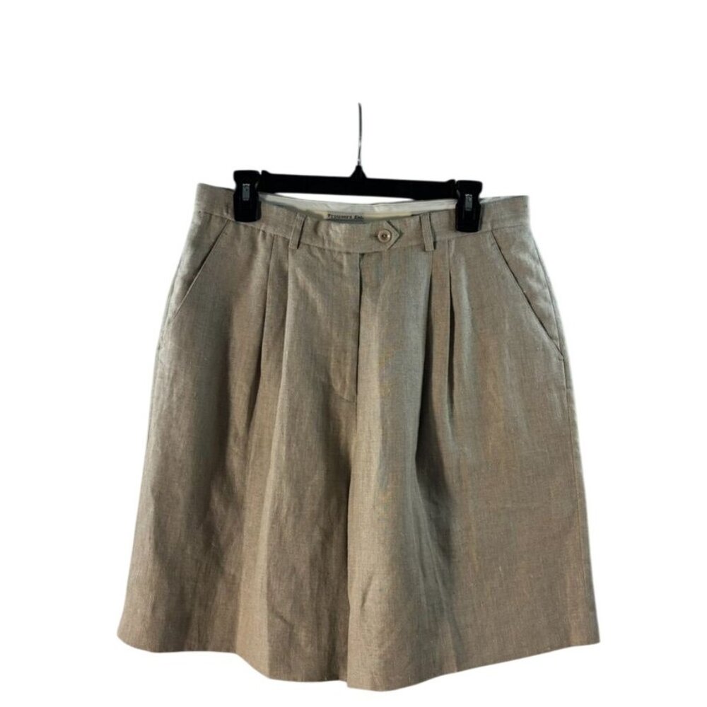 Trouser Etc New York Beige/Tan Linen Pleated Shorts Size 12 - Picture 1 of 7